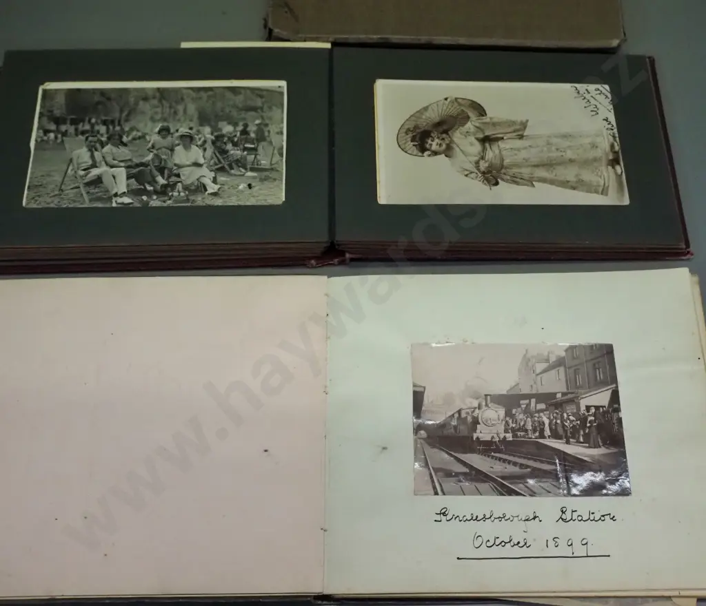 2 vintage photo albums with NZ photos and postcards - Wanaka, Dunedin, Wellington family photo and an autograph book w/ Image 1++