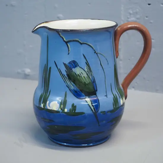 Torquay ware pottery - Watcombe Kingfisher pattern jug H-160 W-160