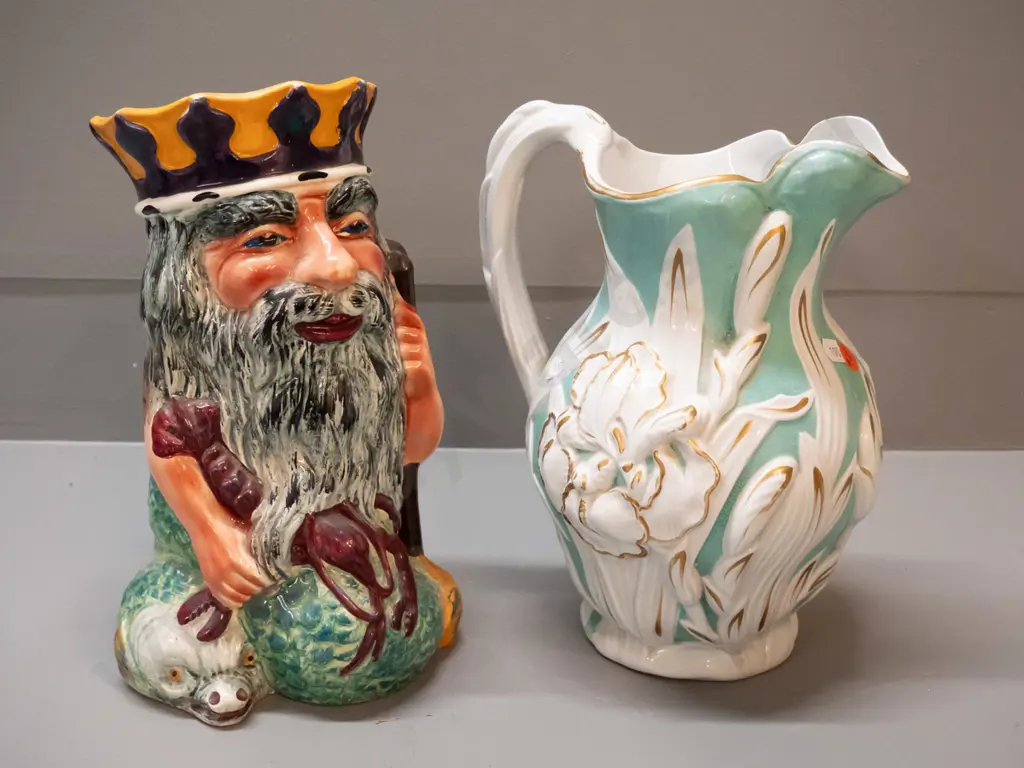 large Shorter's Father Neptune toby jug H-270 and a teal, white & gold iris motif jug Image 1++