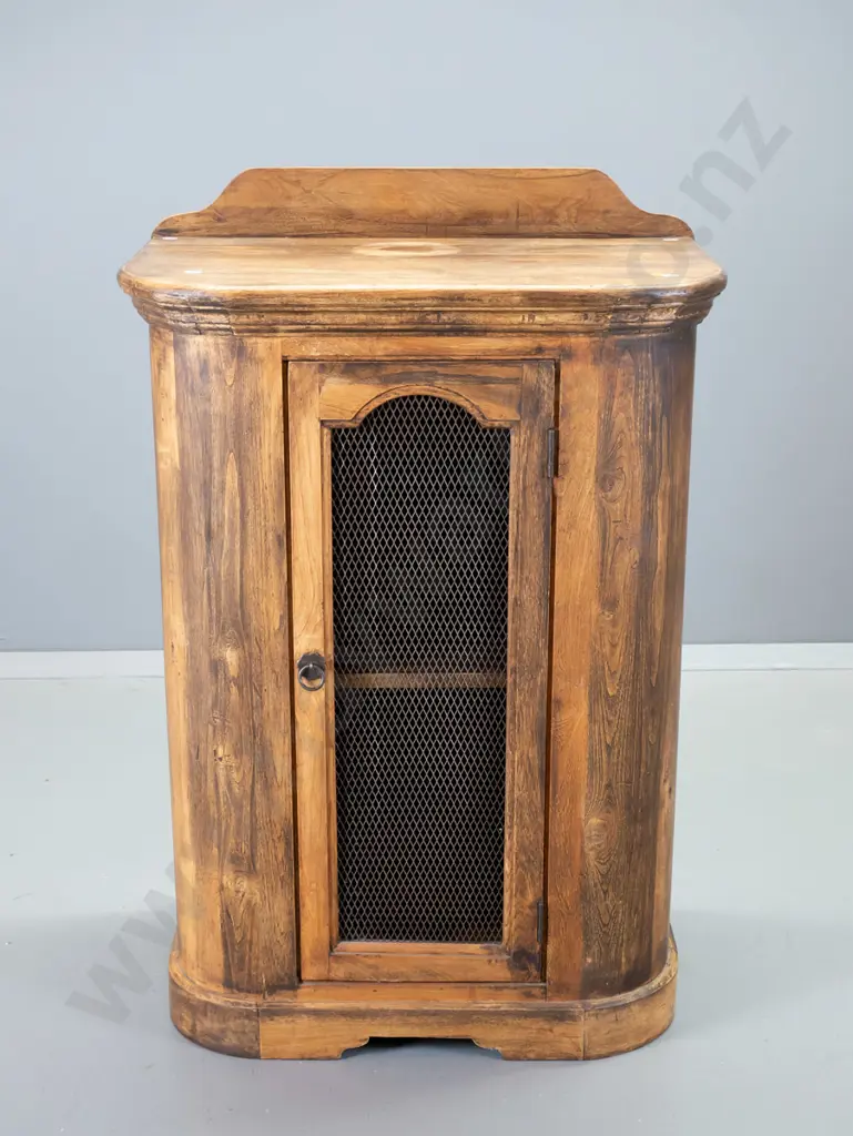 antique walnut rounded front cabinet with single door w/metal grille H-900 W-660 D-400 Image 1++