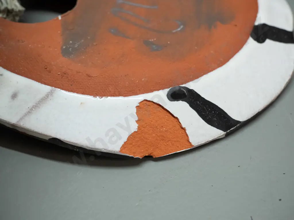 large glazed terracotta wall hanging mask with earrings - hard to make out markings or signature H-570 W-420 Image 1++