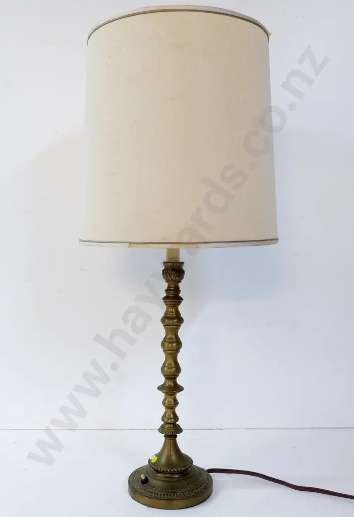 brass candlestick style table lamp - some pitting to metal, some marks to shade H-800 Diameter 360 Image 1++