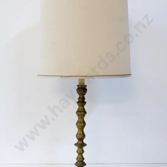 brass candlestick style table lamp - some pitting to metal, some marks to shade H-800 Diameter 360