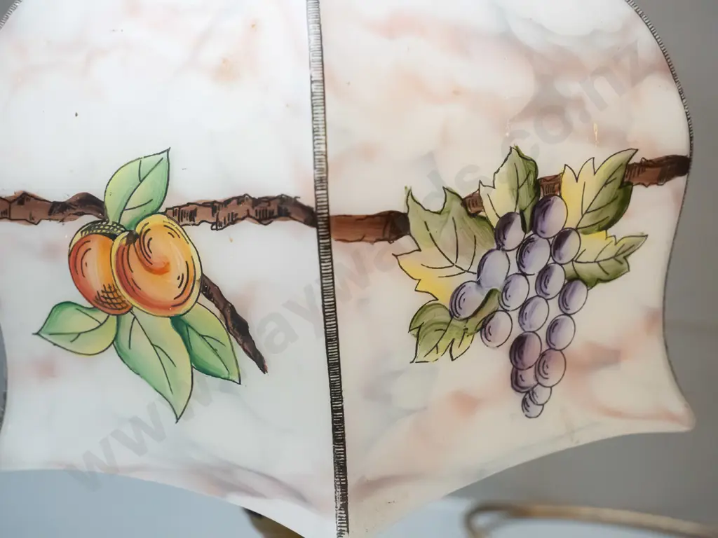 small deco table lamp with glass fruit motif shade, metal and bakelite base - tilt adjustment for wall or table Image 1++