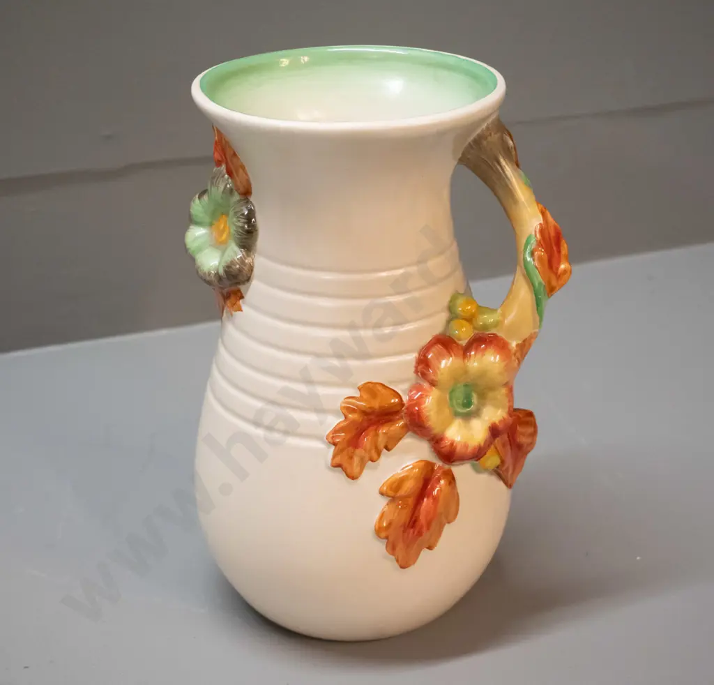 Clarice Cliff Newport Pottery vase with floral handle H-230 Image 1++