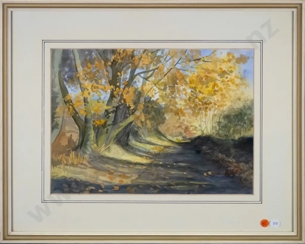 illegible signature - framed watercolour - country road H-250 W-350 Image 1++