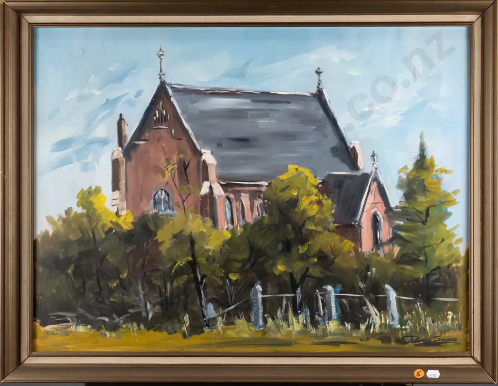 Ramon Shields - framed oil - church H-440 W-590 (framing needs attention) Image 1++