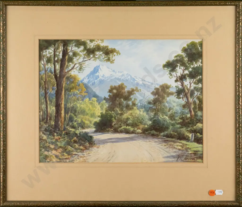illegible signature - framed watercolour - Hollyford Road, Eglinton Valley H-270 W-350 Image 1++