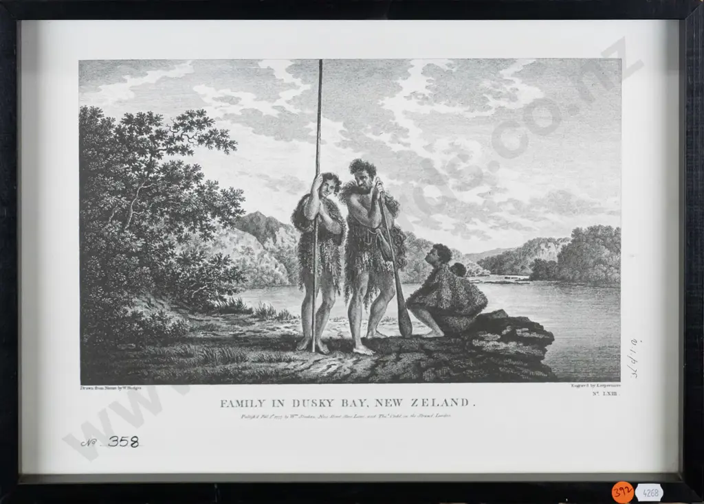 framed historic W Hodges print - Family in Dusky Bay, New Zealand  H-210 W-340 Image 1++