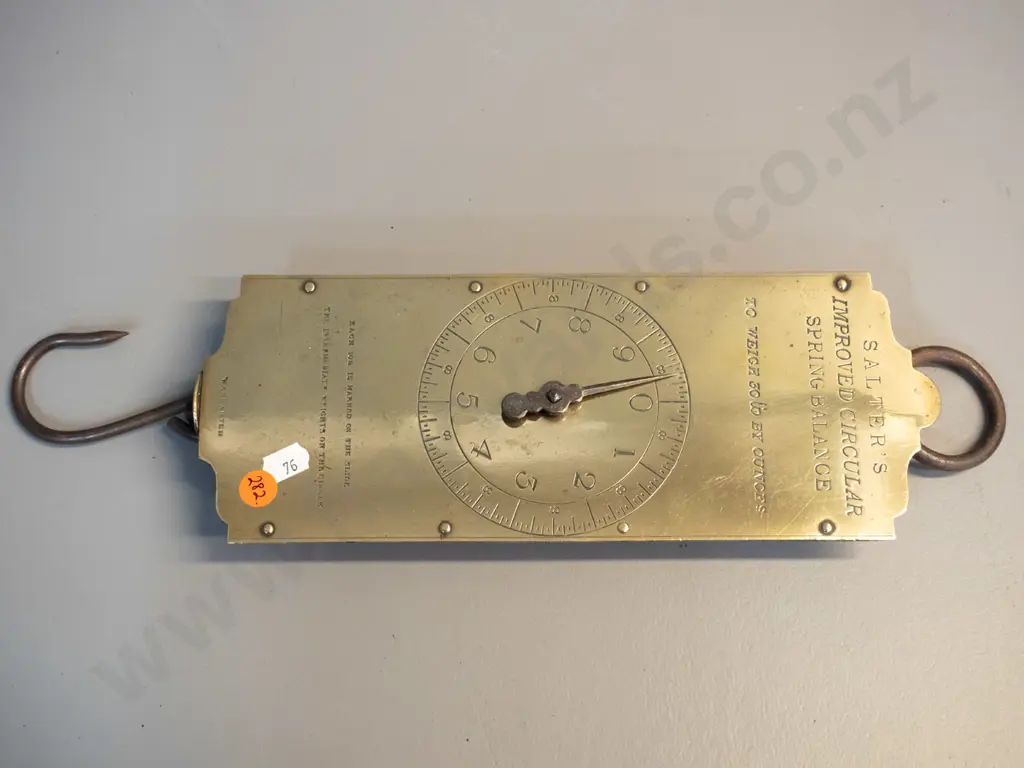 vintage Salter hanging spring scales with brass face-plate - marked To Weigh 30lb by Ounces W-105 H-390 including hooks Image 1++