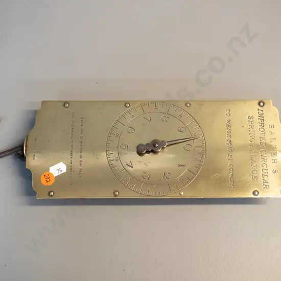 vintage Salter hanging spring scales with brass face-plate - marked To Weigh 30lb by Ounces W-105 H-390 including hooks