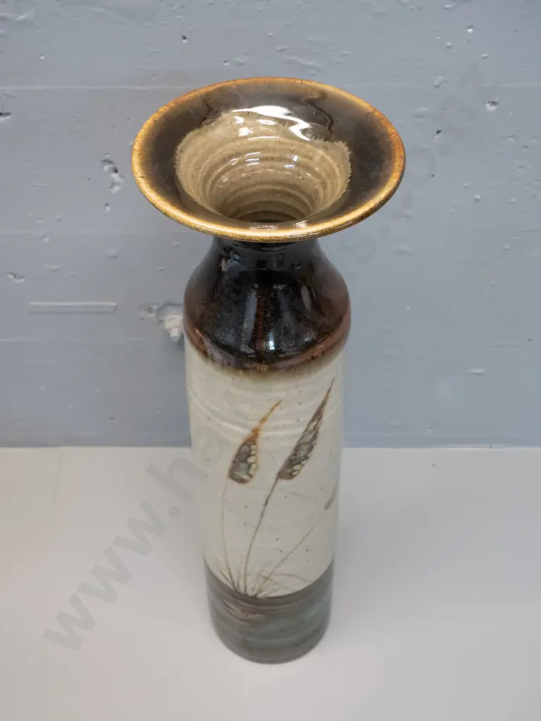 large studio pottery vase with grass motif H-530 D-150 at top Image 1++