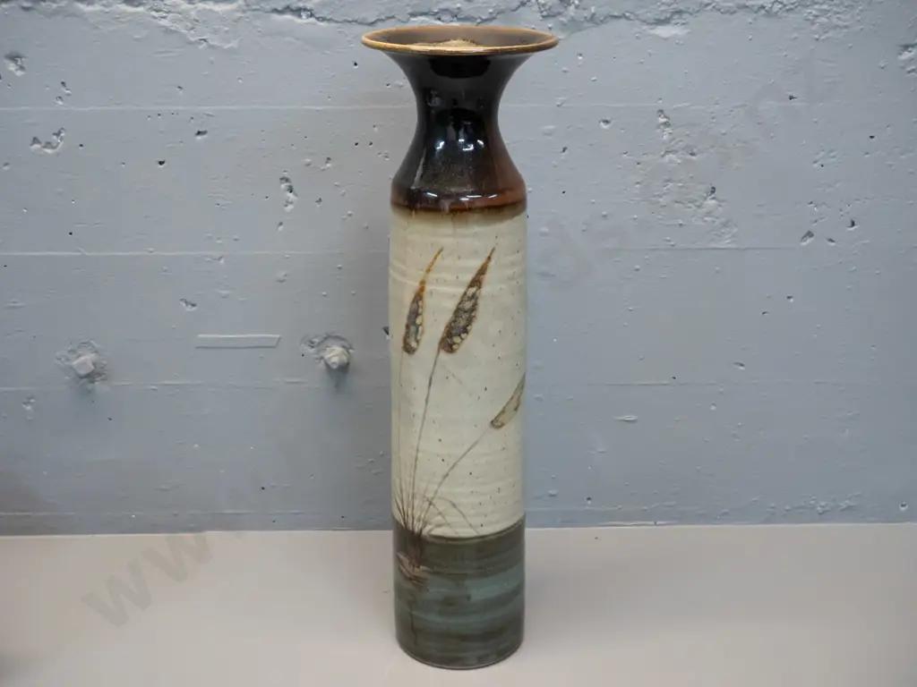 large studio pottery vase with grass motif H-530 D-150 at top Image 1++