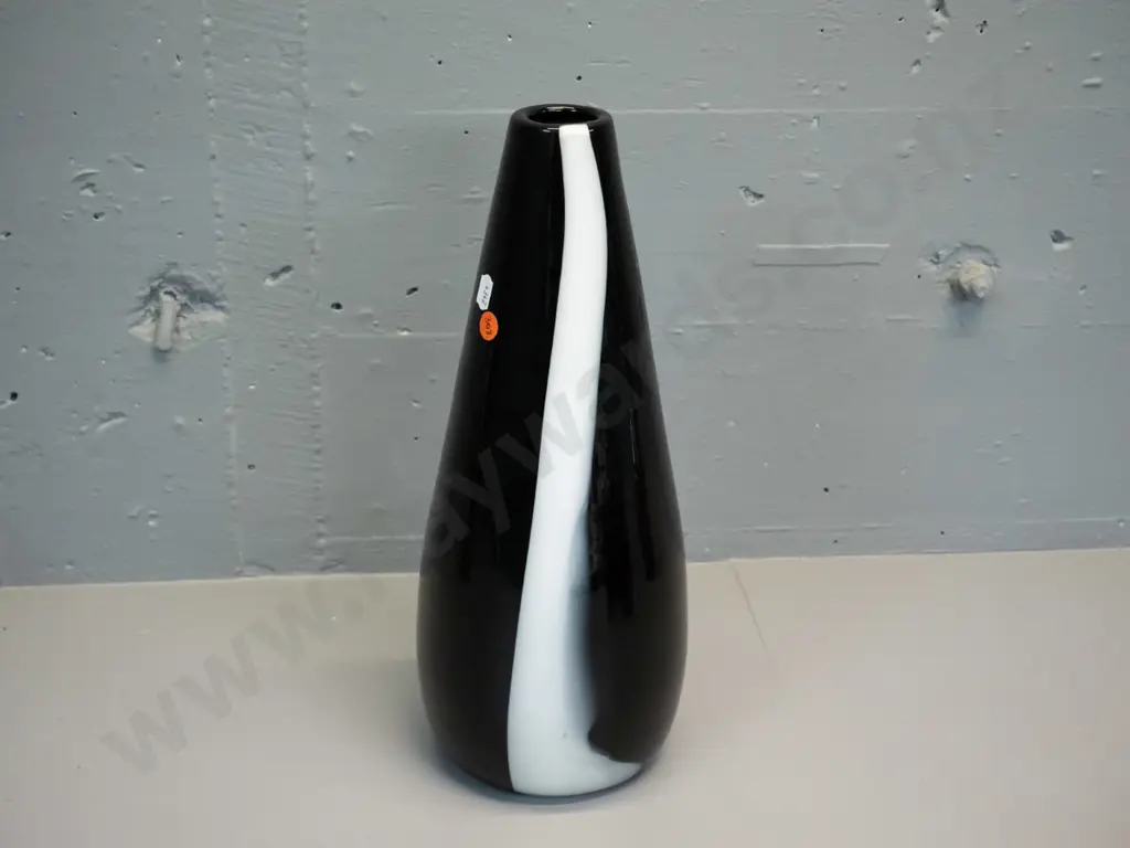 large art glass vase - black with vertical white stripe H-370 D-150 Image 1++