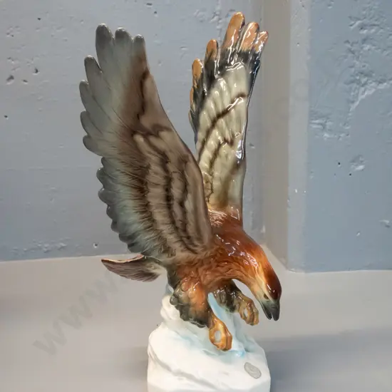 large German porcelain eagle figure - Ortendorf label H-370 W-240