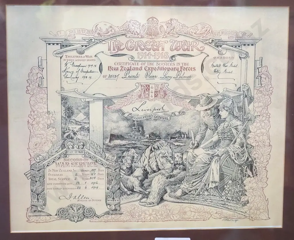 framed New Zealand Expeditionary Services certificate H-290 W-360 Image 1++