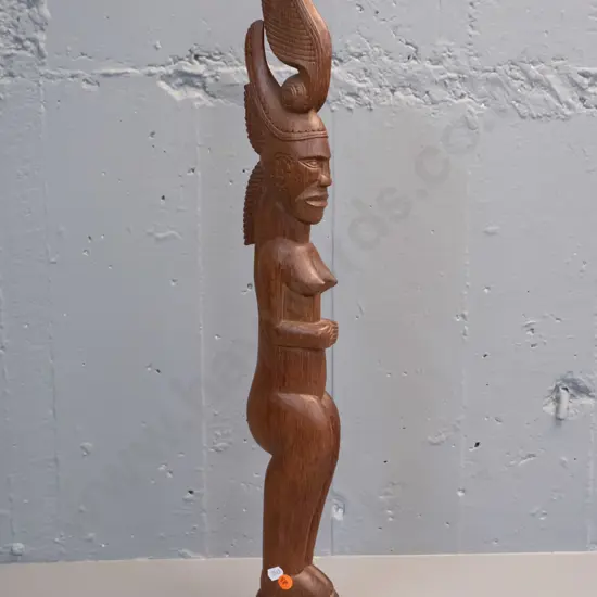 tribal style carved hardwood statue - label on base "Made in Papua New Guinea" H-650
