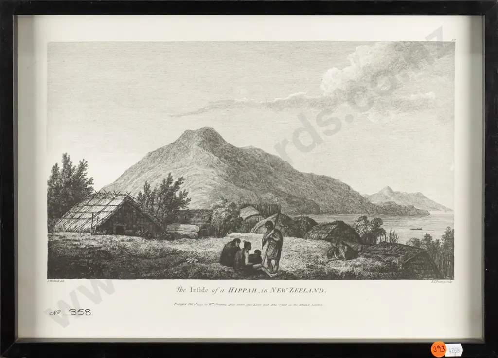 framed historic print - The Inside of a Hippah in New Zeeland  H-210 W-340 Image 1++