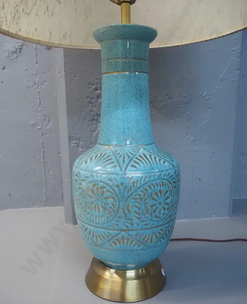 ceramic and brass table lamp with Gaylite Auckland sticker on base. H-810 including shade Image 1++