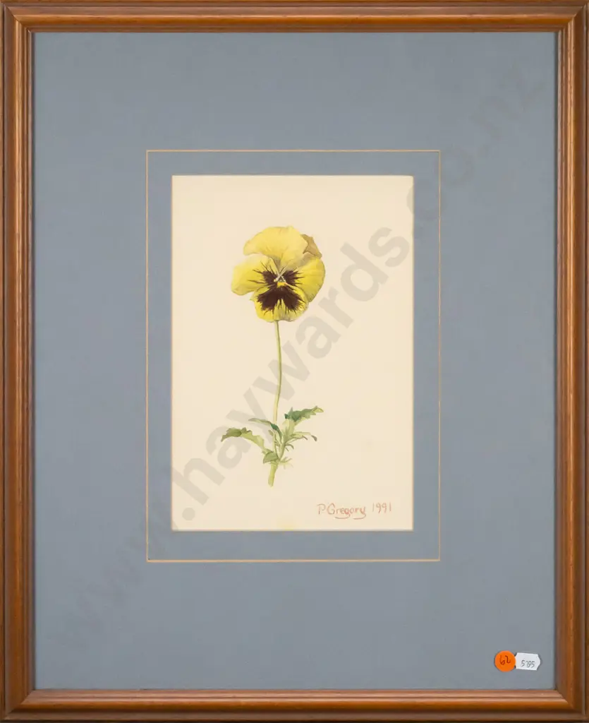 P Gregory 1991 - framed watercolour - primrose H-240 W-160 Image 1++