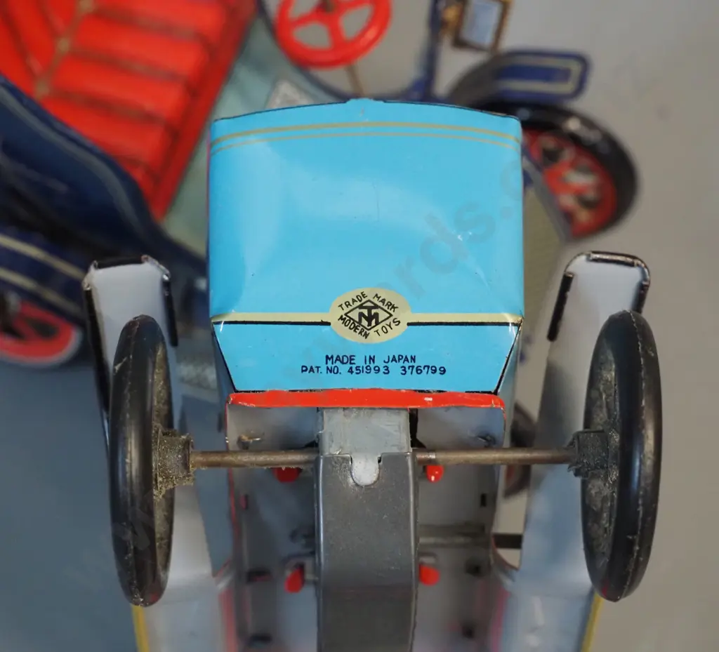 3 Japanese "Modern Toys" tin toy vintage vehicles with lever action drive, each has faults, one mechanism not working, Image 1++