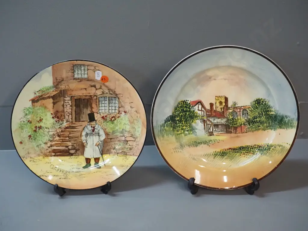 2 Royal Doulton cabinet plates - Gaffers and Shakespeare Country Grammar school & church D-265 Image 1++