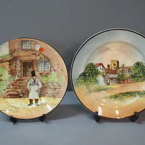 2 Royal Doulton cabinet plates - Gaffers and Shakespeare Country Grammar school & church D-265