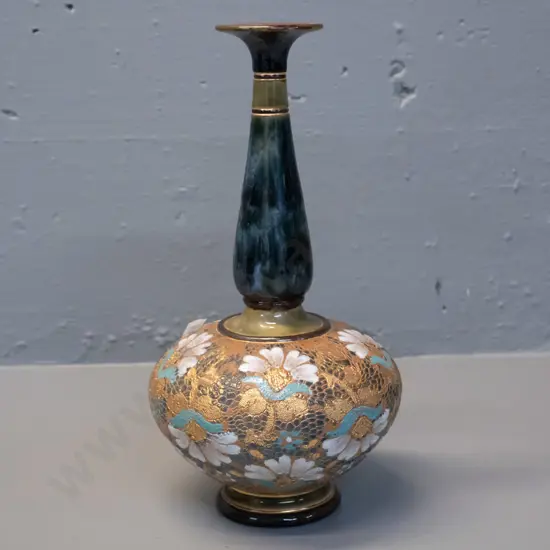 Royal Doulton / Lambeth floral motif vase - has hairline crack H-250 D-130
