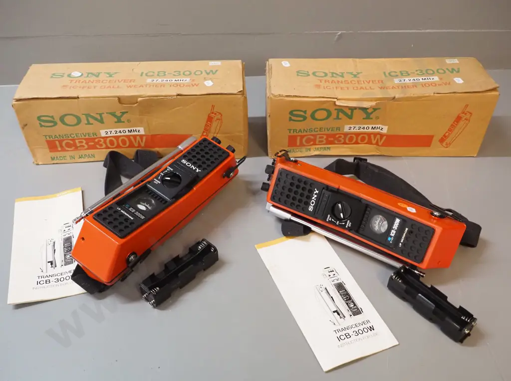 2 retro orange Sony ICB-300W transceivers / walkie-talkies in original boxes w/instructions - each L-280. Untested Image 1++