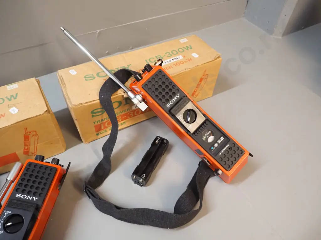 2 retro orange Sony ICB-300W transceivers / walkie-talkies in original boxes w/instructions - each L-280. Untested Image 1++