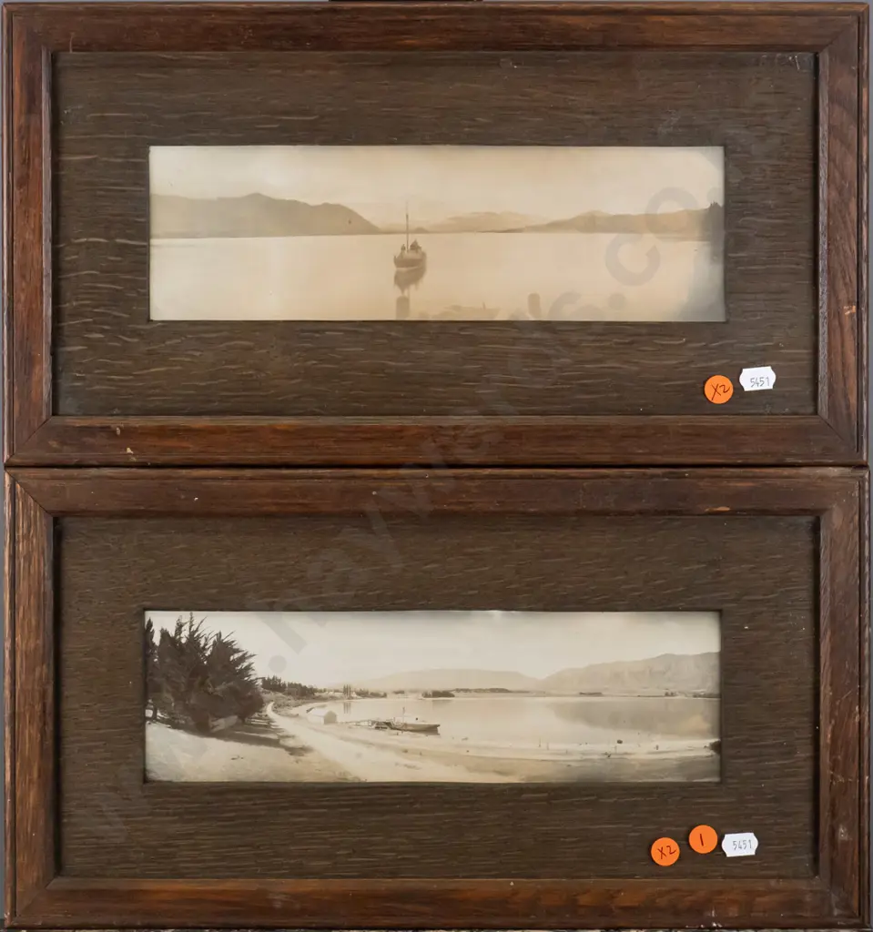 2x framed vintage photographs - lake scenes Each H-85 W-285  (aging) Image 1++
