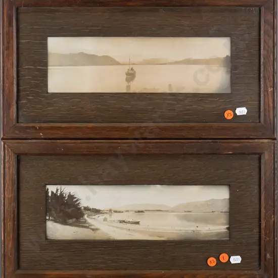 2x framed vintage photographs - lake scenes Each H-85 W-285  (aging)