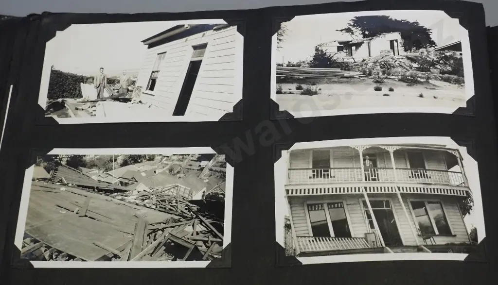 vintage photo album containing numerous Napier earthquake photos, central Otago, Dunedin, Queenstown etc. Image 1++