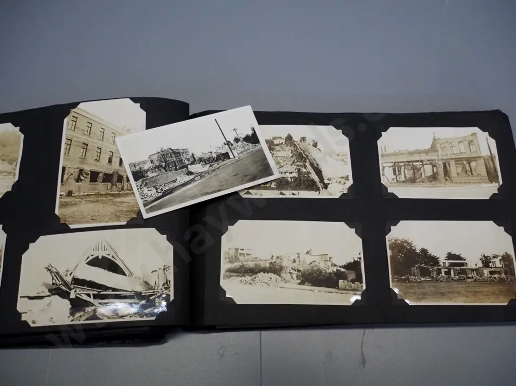 vintage photo album containing numerous Napier earthquake photos, central Otago, Dunedin, Queenstown etc. Image 1++