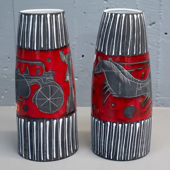 pair of Italian pottery vases - stylised classical motifs H-270 D-130