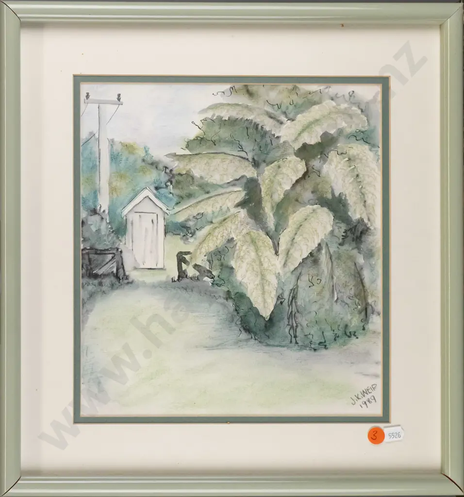 JK Weir 1989 - framed ink and watercolour garden scene H-270 W-240 Image 1++