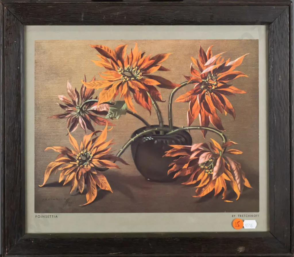 framed retro Tretchikoff print - Poinsetta H-220 W-280 Image 1++