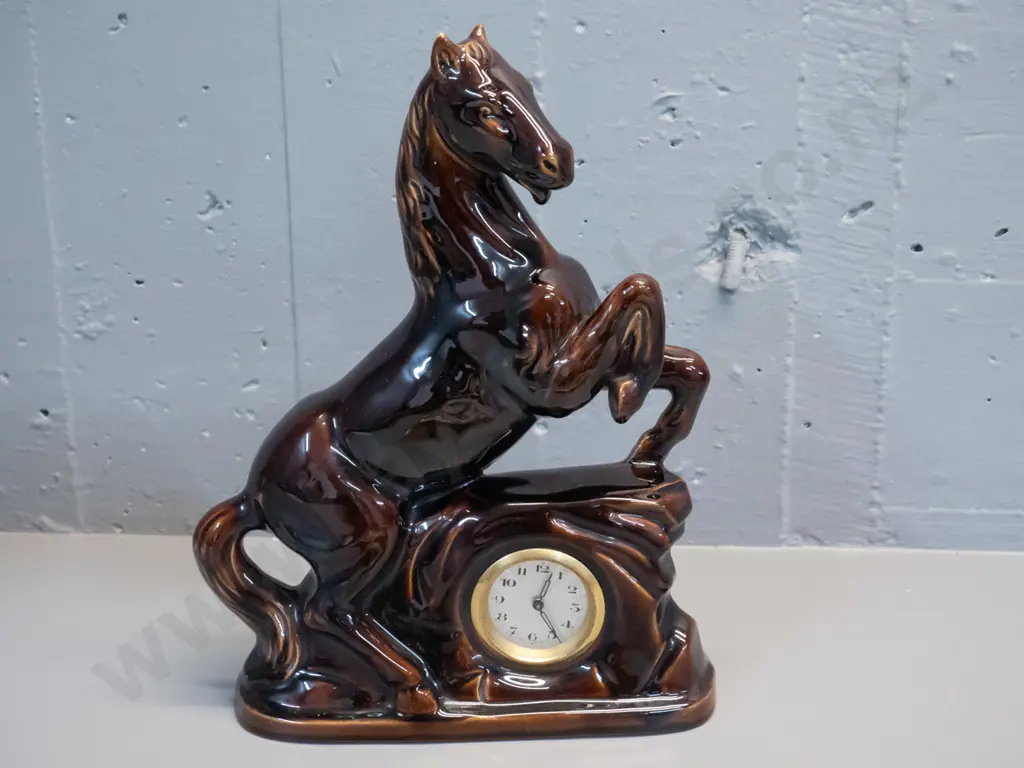 retro porcelain horse figure clock - movement marked made in Germany. H-320 W-240 Image 1++