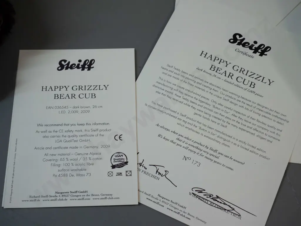 Steiff Happy Grizzly Bear Cub - limited edition of 2009, in original box - H-250 Image 1++