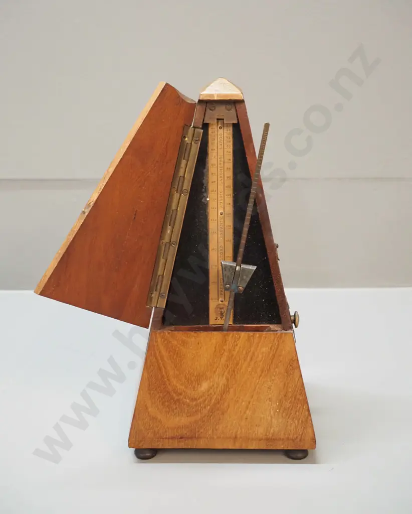 vintage wood-cased Maelzel metronome with chime mechanism - timing is out, some marks to case H-220 110 x 110 Image 1++