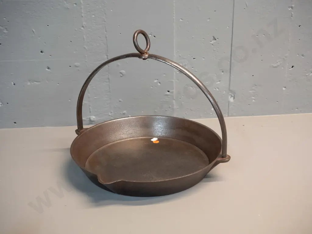 vintage cast iron  skillet with hanging handle - stamped A Kenrick & Sons 10 inch H-300 D-345 Image 1++
