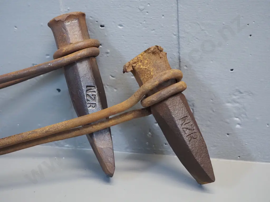 3 forged iron blacksmith's tools, ex Hillside workshops, two larger are marked NZR L-540 Image 1++