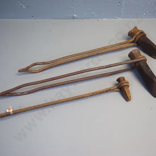 3 forged iron blacksmith's tools, ex Hillside workshops, two larger are marked NZR L-540