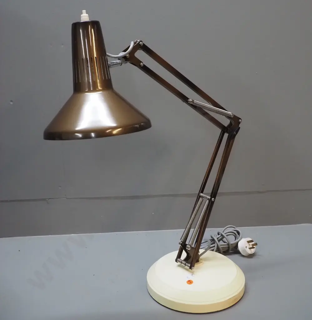 Superlux anglepoise lamp - copper colour finish, with cream plastic base - some finish wear on shade. H520 as Image 1++