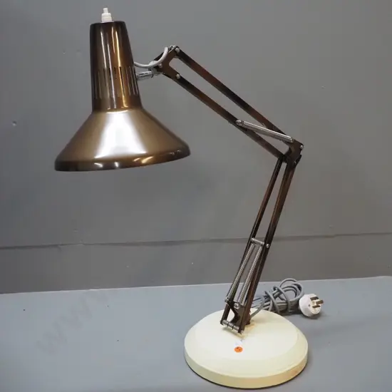 Superlux anglepoise lamp - copper colour finish, with cream plastic base - some finish wear on shade. H520 as