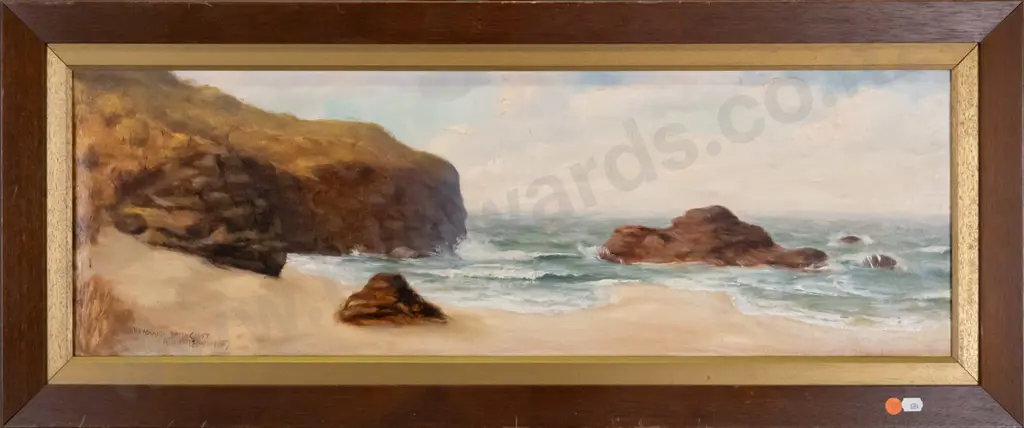 RH Wilson 1907 - framed oil - Headland, South Coast (aging) H-240 W-750 Image 1++