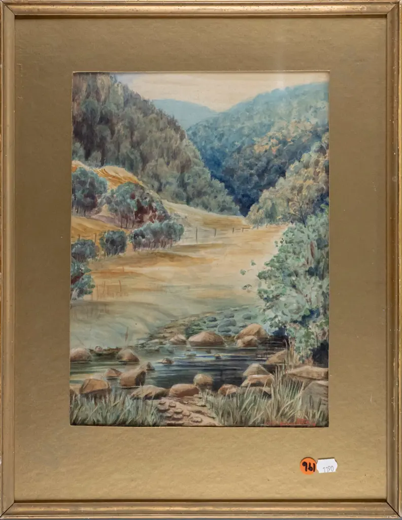 WE Gladstone - framed watercolour - country scene H-190 W-220 Image 1++