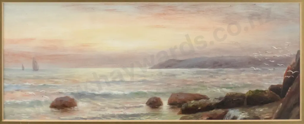 framed oil - coastal scene H-130 W-330 Image 1++