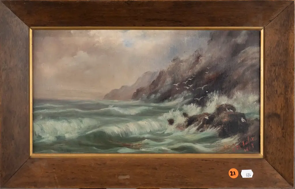 AM Fabien 1903 - framed oil - coastal scene H-190 W-330 Image 1++