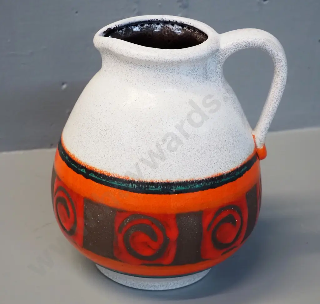 German pottery orange and cream glaze jug vase H-180 W-160 Image 1++